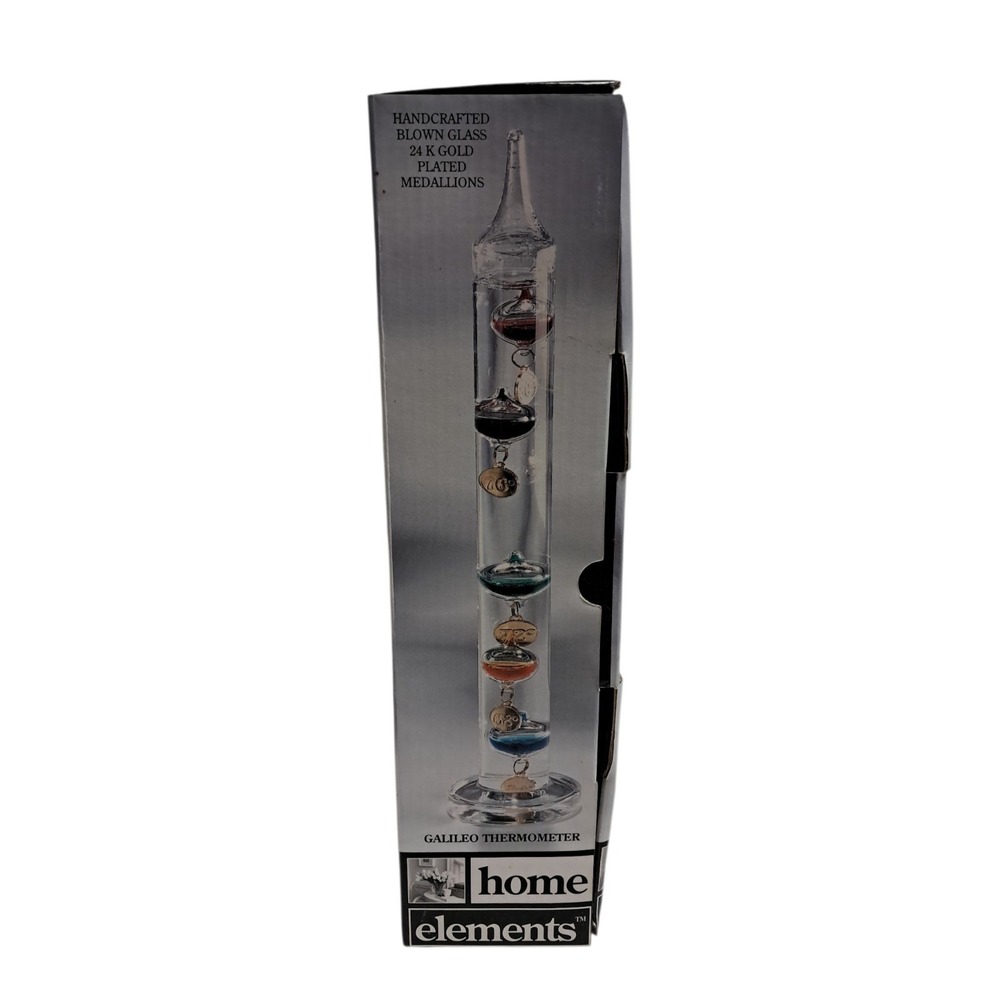 13" Tall Galileo Thermometer Home Elements Handcrafted Blown Glass 24k Gold Plat